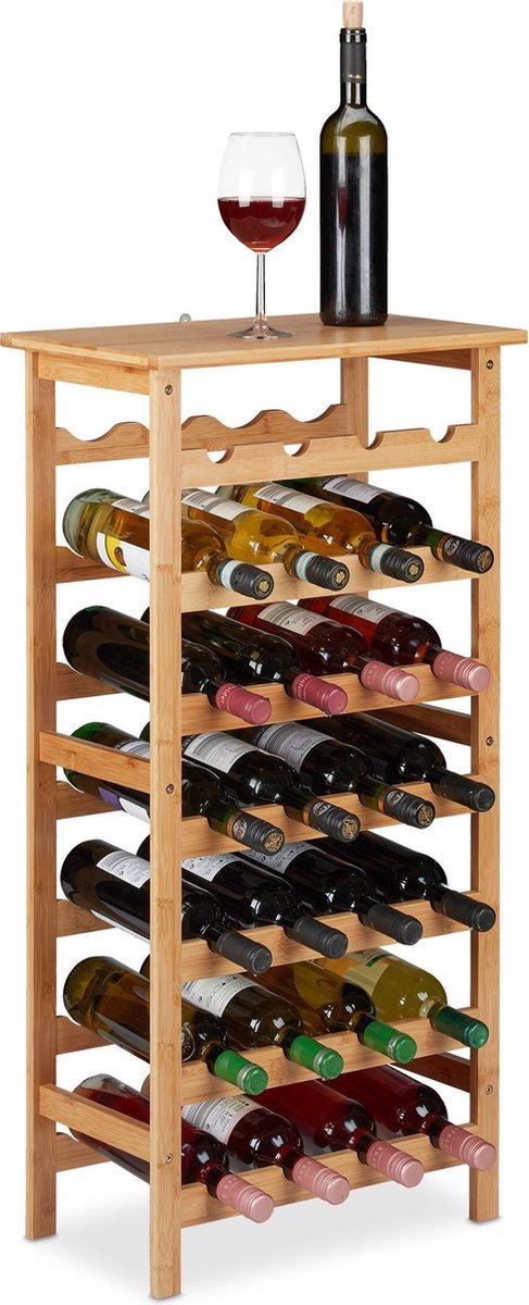 Relaxdays wijnrek voor 28 flessen - wijnfleshouder - bamboe flessenrek -  staand opbergrek | bol.com