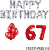 67 jaar Verjaardag Versiering Ballon Pakket Rood & Zilver