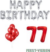 77 jaar Verjaardag Versiering Ballon Pakket Rood & Zilver