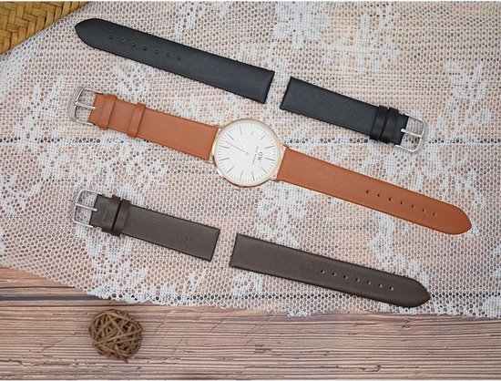Design Leren Horlogebandje-22mm-Zwart - Xiu Jewels
