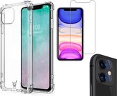 Apple iPhone 11 hoesje case shock siliconen transparant - hoesje iphone 11 - iphone 11 hoesjes cover hoes - 1x iphone 11 screen protector glas tempered glass screenprotector en cam