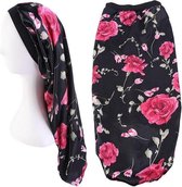 Satin Bonnet voor Dreadlocks / Braids / Rasta - Zwart roze bloemen Dreadsock / Satijnen Slaapmuts / Hair Bonnet