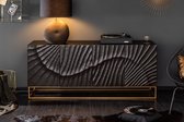 Massief Mangohout Dressoir Zwart 177 cm gedetailleerd 3D-houtsnijwerk