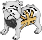 Quiges Bedel Bead - 925 Zilver - Bulldog Hond Engeland Vlag Verguld Kraal Charm - Z542