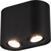 LED Plafondlamp - Plafondverlichting - Torna Cosmin - GU10 Fitting - 2-lichts - Rechthoek - Mat Zwart - Aluminium