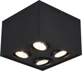 LED Plafondspot - Torna Bisqy - GU10 Fitting - 4-lichts - Vierkant - Mat Zwart - Aluminium
