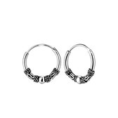 Joy|S - Zilveren Bali oorringen - geoxideerd - 12 mm - t60