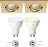 PHILIPS HUE - LED Spot Set GU10 - White Ambiance - Bluetooth - Proma Borny Pro - Inbouw Vierkant - Mat Goud - Kantelbaar - 92mm