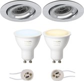 PHILIPS HUE - LED Spot Set GU10 - White Ambiance - Bluetooth - Proma Aerony Pro - Inbouw Rond - Mat Zilver - Kantelbaar - Ø82mm