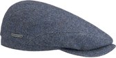 Stetson herringbone visgraat motief wollen flatcap kleur blauw maat XL 60 61 centimeter