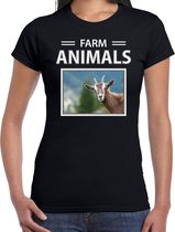 Dieren foto t-shirt Geit - zwart - dames - farm animals - cadeau shirt Geiten liefhebber S