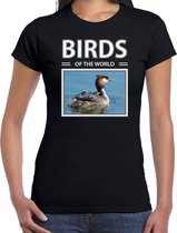 Dieren foto t-shirt Fuut - zwart - dames - birds of the world - cadeau shirt Futen  liefhebber XS