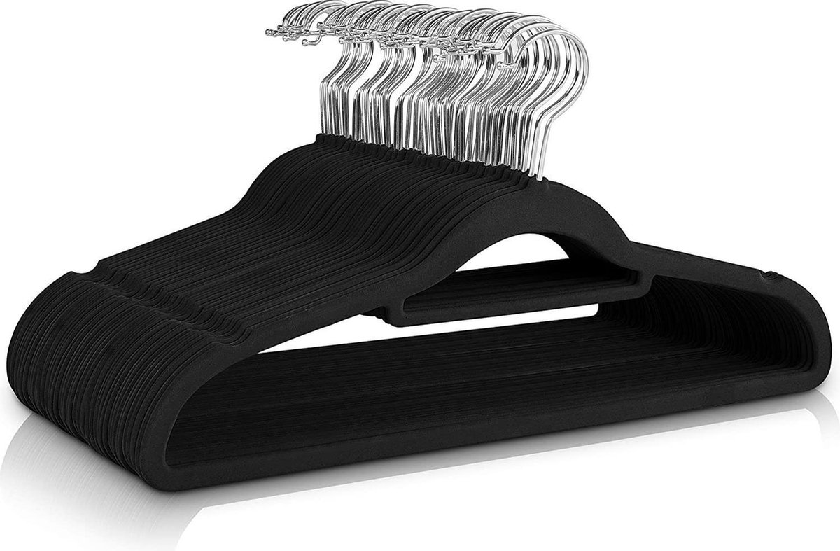 FEDEC Suede kledinghangers - Voordeelverpakking - 50 Stuks - Zwart