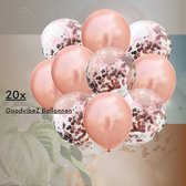 20 x mix helium ballonnen | 10x rose goud / 10x rose confetti [ Nu incl. GRATIS GoodvibeZ BLOEMENCLIP ]