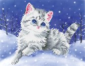 DDK5.006 Diamond Dotz® - Diamond painting volwassenen - Diamond painting met lijst - Dieren - Kitten in de sneeuw 27.90 x 35.50cm - Ronde steentjes - Volledig pakket