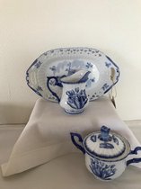 roomstel 3dlg Delft Blauw tulpenrelief Ter Steege servies handbeschilderd