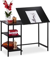 relaxdays bureau kantelbaar - tekentafel - computertafel - laptoptafel - 3 vakken Zwart / zwart
