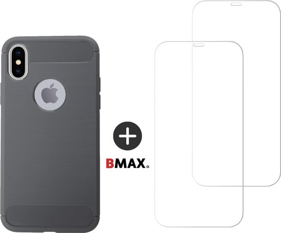 BMAX 2-pack de protection d'écran en verre pour iPhone X avec BMAX souple en carbone gris