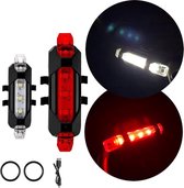 LED FIETSVERLICHTING - USB OPLAADBAAR - ROOD & WIT LICHT - SET 2