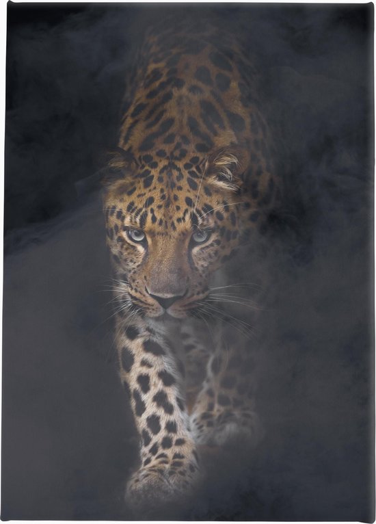 Canvasdoek Panter | Smoke | Luipaard | Leopard | Wanddecoratie | 60 CM x 90 CM | Schilderij | Dieren | Natuur