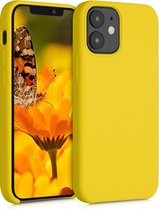 kwmobile telefoonhoesje geschikt voor Apple iPhone 12 mini - Hoesje met siliconen coating - Smartphone case in stralend geel