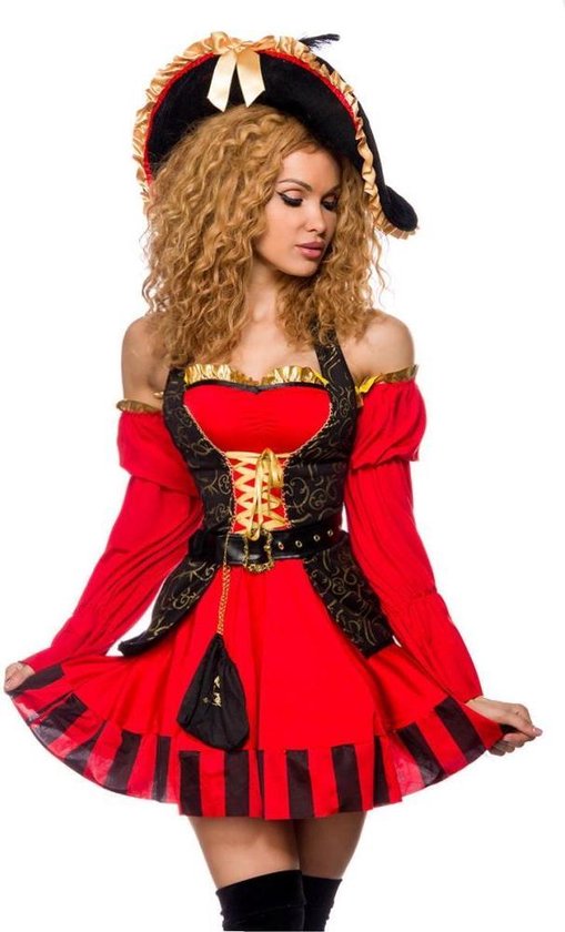 Atixo - Pirate Kostuum - S - Rood/Zwart
