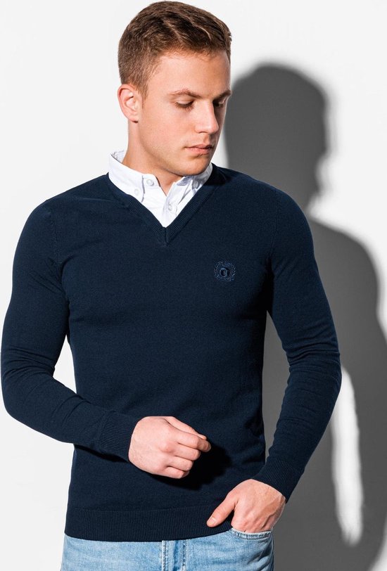 onderschrift zone niveau Sweater - v-hals - vaste overhemd boord - navy - e120 | bol.com