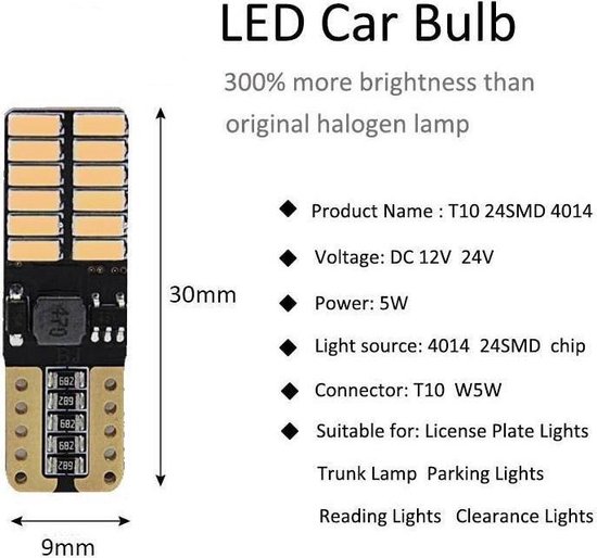 Lampe Led T10 Oranje (Set 2 pièces) Canbus 5W5, W5W, Signal lumineux LED, 12V, 2