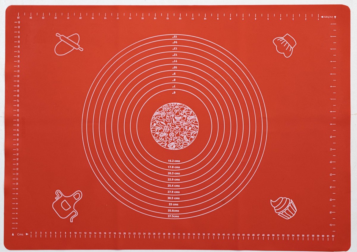 Sareva Siliconen Bakmat - Deegmat - Anti-Kleef Onderlaag - Baking Mat - Rood, Vaatwasserbestendig - 70 x 50 cm