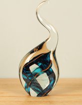 Glassculptuur aqua/zwart/oker, 25 cm, Glazen druppel