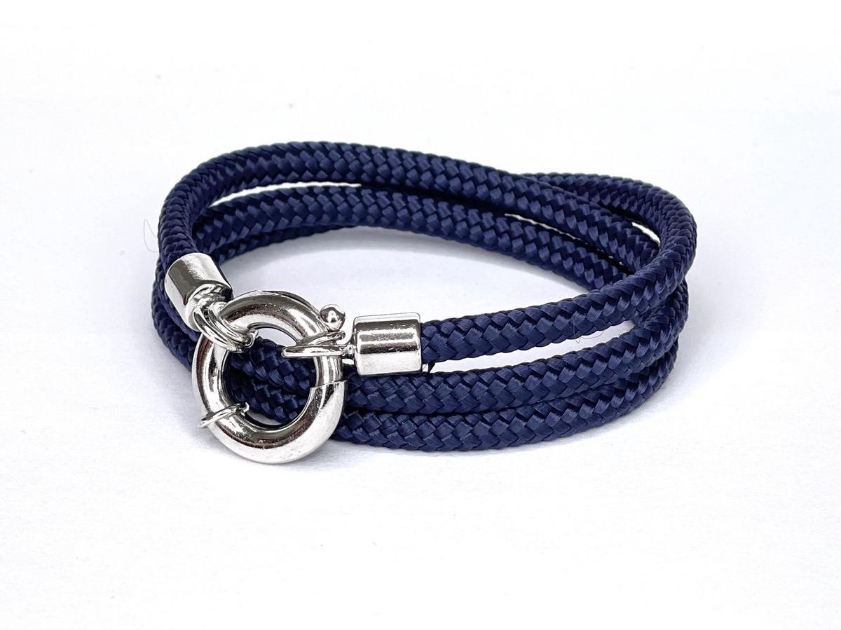 Jolla - dames wikkelarmband - zilver - touw - Classic Rope - Donker Blauw