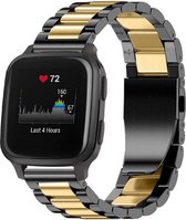 Stalen Smartwatch bandje - Geschikt voor Strap-it Garmin Venu SQ stalen band - bandbreedte 20mm - zwart/goud - Strap-it Horlogeband / Polsband / Armband