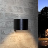 Solar wandlamp buiten 'Sven' rond - Down light - Warm wit licht - Tuinverlichting op zonne-energie geschikt voor schutting - Zwart