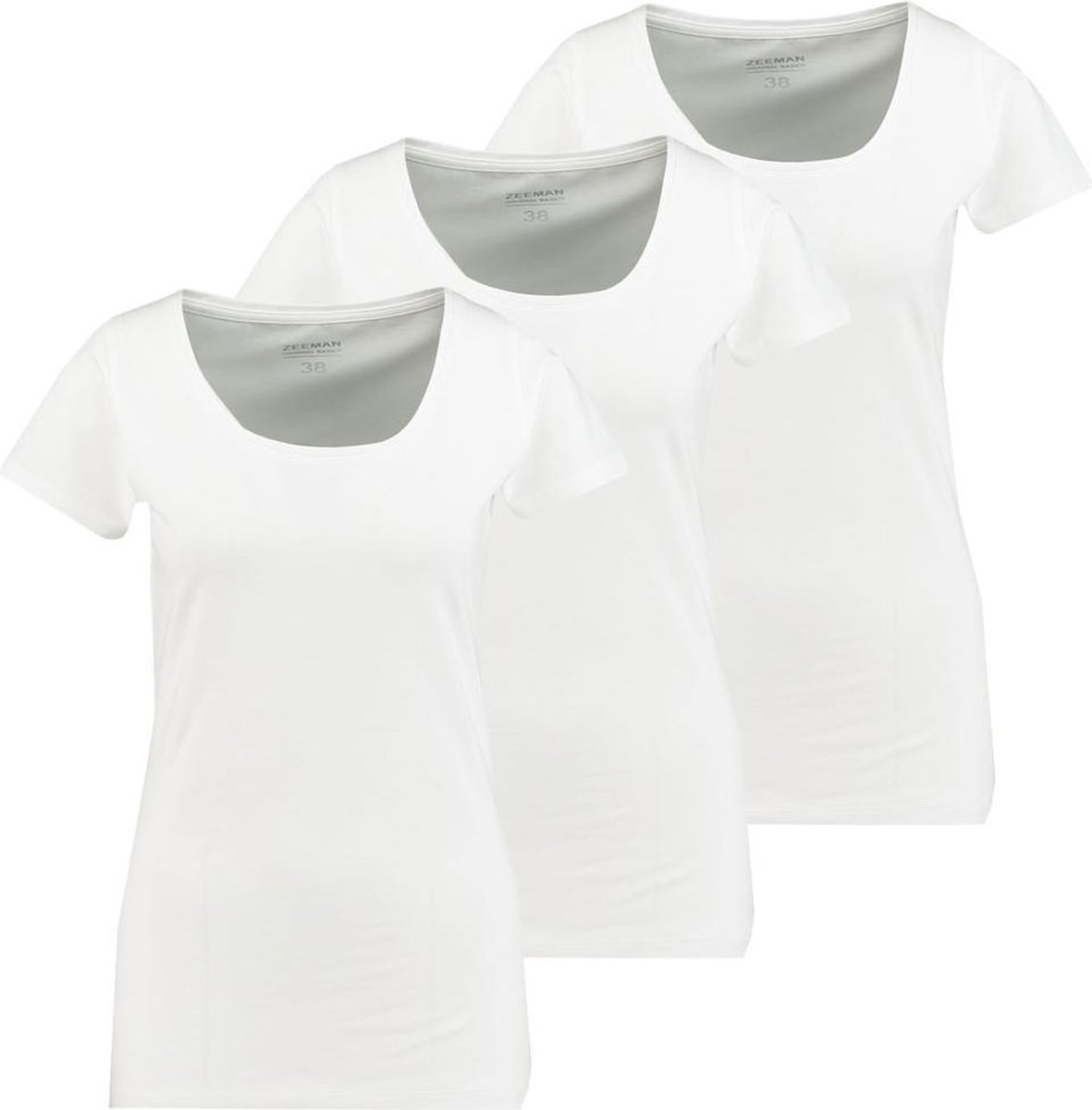 Zeeman dames T-shirt korte mouw - wit - maat 48 - 3 stuks