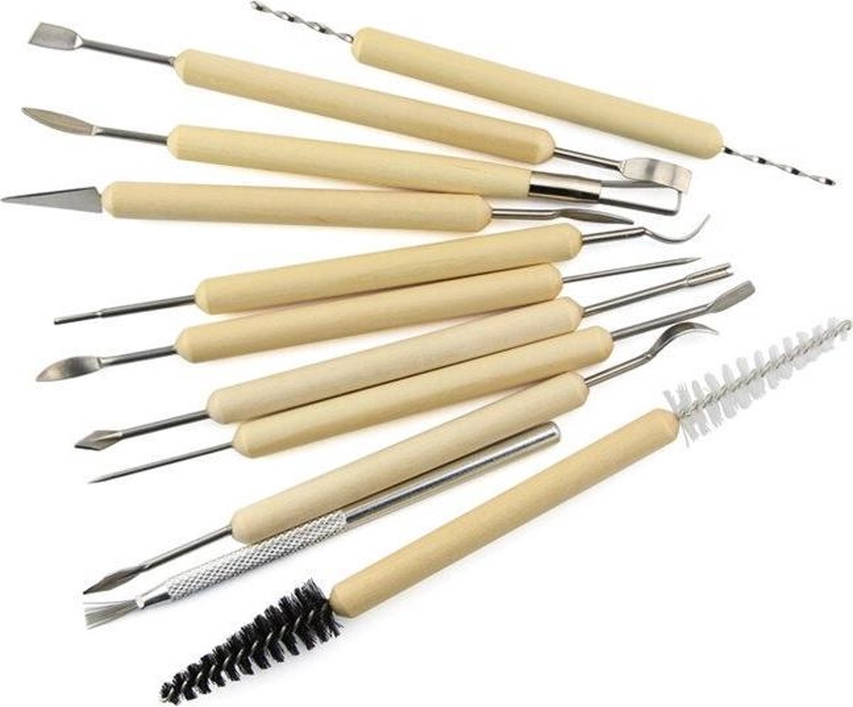 ccHuDE 8 Stks Houten Aardewerk Klei Wax Tool Kit Klei Beeldhouwen Keramiek Wax Carving Modellering Tool Set