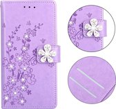 Voor Galaxy A60 Plum Blossom Pattern Diamond Encrusted Leather Case met houder & kaartsleuven & portemonnee (paars)