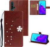 Voor Huawei Nova 5 Plum Blossom Pattern Diamond Encrusted Leather Case met houder & kaartsleuven & portemonnee (bruin)