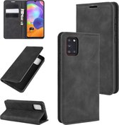 Voor Galaxy A31 Retro-skin Business magnetische zuignap Case met houder & kaartsleuven & portemonnee (zwart)