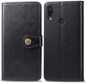 Retro effen kleur lederen gesp bescherming voor mobiele telefoon lederen tas met fotolijst en kaartsleuf en portemonnee en beugelfunctie voor xiaomi redmi NOTE 7 (zwart)