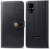 Voor Galaxy A51 retro effen kleur lederen gesp telefoonhoes met lanyard & fotolijst & kaartsleuf & portemonnee & standaardfunctie (zwart)