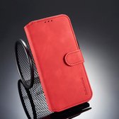 DG.MING Retro Oil Side Horizontal Flipphoes voor iPhone XR, met houder & kaartsleuven & portemonnee (rood)