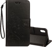 Reliëf vlinderpatroon horizontaal flip lederen tas met kaartsleuf & houder & portemonnee & draagriem voor iPhone XR (zwart)