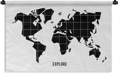 Wandkleed Trendy wereldkaarten - Zwarte wereldkaart met witte lijnen Wandkleed katoen 90x60 cm - Wandtapijt met foto