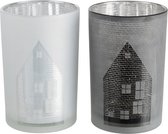 J-Line Windlicht Huis Glas Zwart/Wit Large Assortiment Van 2