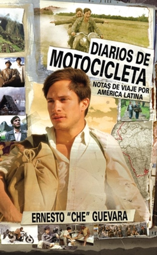 Filmcover van 'Diarios de Motocicleta' met een close-up van de acteur Gael García Bernal.