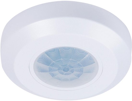 Witte plafondsensor met rasterpatroon in het midden.