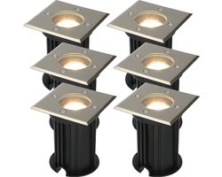 HOFTRONIC 6x HOFTRONIC Ramsay - Grondspot - RVS - IP67 waterdicht - 2700K Warm wit - Dimbaar - Verwisselbare GU10 - ook geschikt als padverlichting en vlonderverlichting