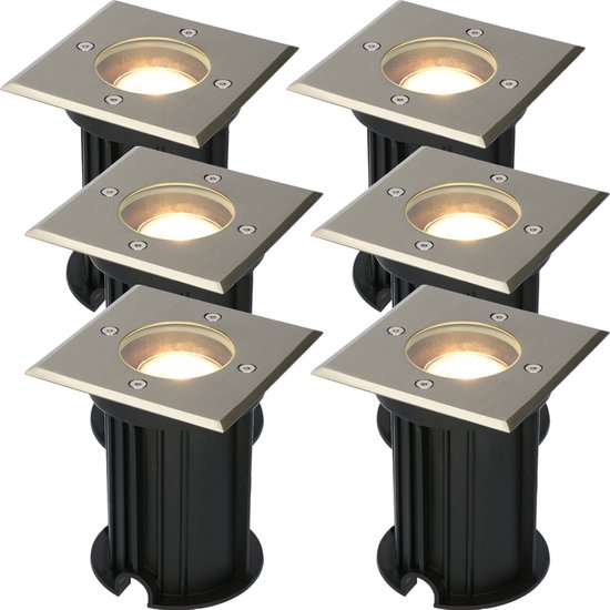 HOFTRONIC 6x HOFTRONIC Ramsay - Grondspot - RVS - IP67 waterdicht - 2700K Warm wit - Dimbaar - Verwisselbare GU10 - ook geschikt als padverlichting en vlonderverlichting