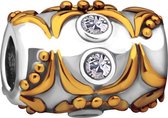 Quiges - 925 - Zilveren - Bedels -Sterling zilver - Beads - 14 Karaat Verguld Patroon met Zirkonia Kraal Charm - Geschikt – voor - alle bekende merken - Armband Z397