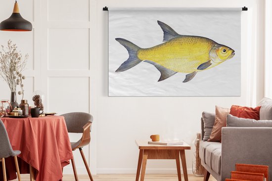 Tapisserie Pêche - Poisson dorade jaune sur fond blanc Tapisserie coton 180x120 cm - Tapisserie murale avec photo XXL / Groot format !